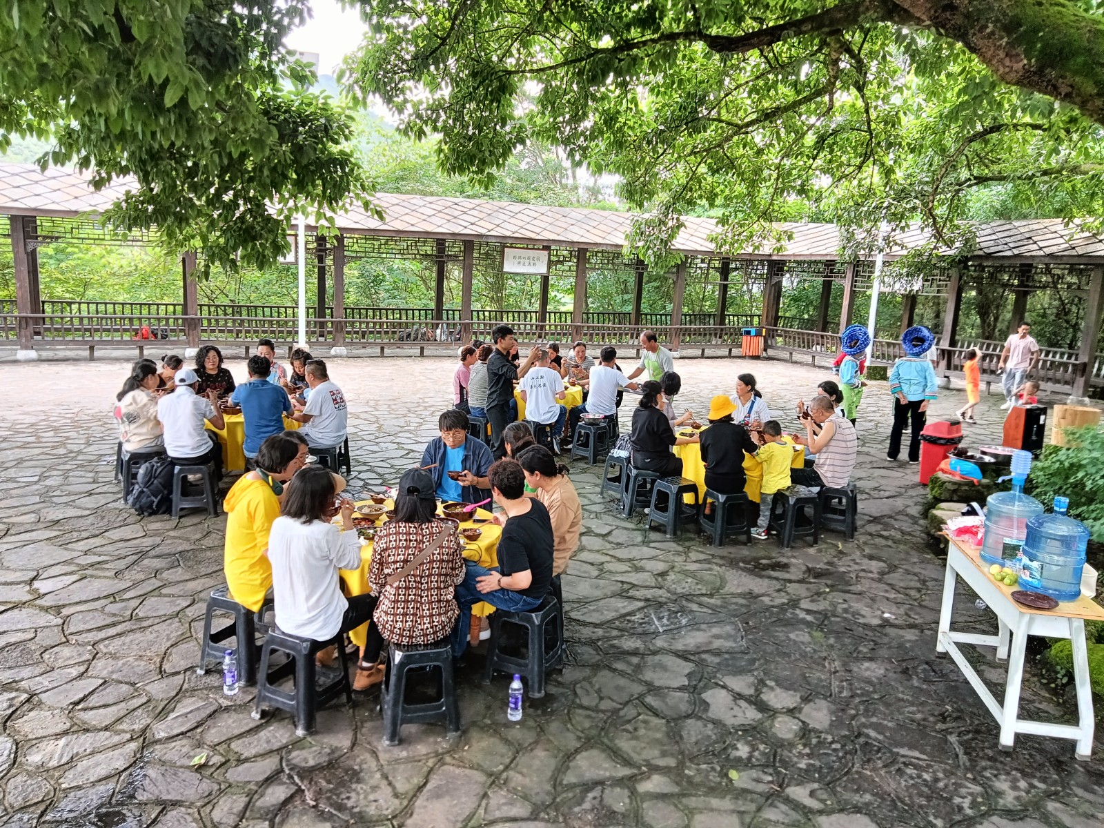游客在古树下品尝布依美食.jpg